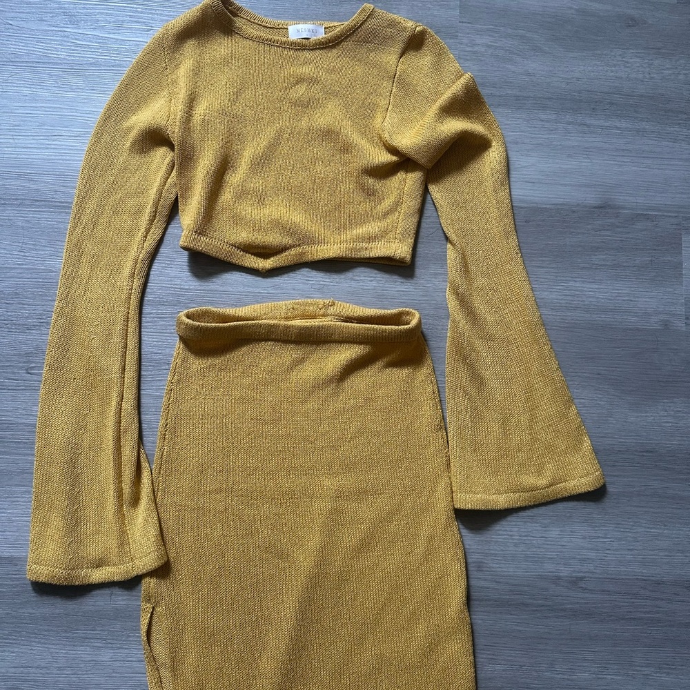Meshki Yellow Knit Crop Top and Skirt Set